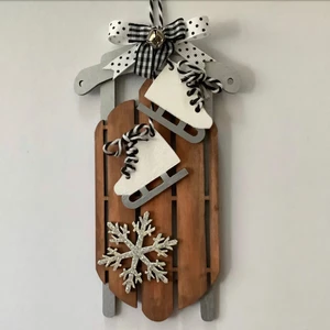 Popular Christmas Ornaments Decoration Custom Factory Laser Cut Wood 3D Sled Plywood Ornament with Skates