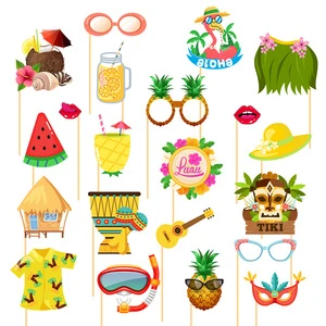 LEMON Luau Photo 21pcs Hawaii Summer Wedding Birthday Aloha Photo Booth Prop Party Photo Booth Props Summer Party Decorations