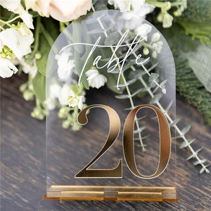 Modern Clear Acrylic Table Number Holder Place Card Arched Table Signs Seat Card for Wedding Event Party Ballroom Hotel