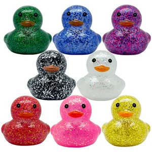 Custom Black Rubber Ducks With Glitter Squeaking Sound & Transparent Clear Design Food Safe Promotional Toys With Logo