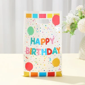 Happy Birthday Plastic Party Favor Bags With Handles Goodie Gift Candy Packaging Bags for Kids Birthday Party Decorations