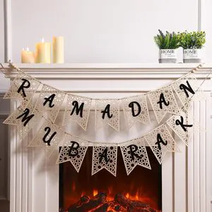 New Trending Islamic Hanging Wooden Banner Small Durable Ramadan Mubarak Indoor Muslim Garland Home Party Decoration Supplies