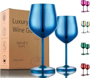 Blue 304 Stainless Steel 17oz Classic Red Wine Glass for Restaurant Bar Birthday Party Wedding Wine Tumbler Goblet Glasses