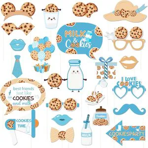 24PCS Milk and Cookies Theme Photo Props Party Decorations One Sweet Cookie 1st Birthday Baby Shower Party Supplies