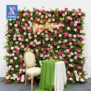 Promise Wholesale Silk Artificial Colorful Flower Wall 8x8ft Customizable Size Model PFW-52 for Wedding Decoration