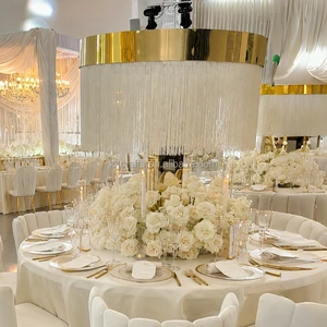 ZKAI Wedding Table Centerpieces Tassel Beaded Curtain Gold Stainless Steel Flower Stand for Wedding Party Decoration