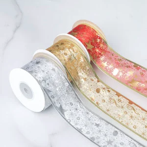 Hot Christmas Ribbons Gold Silver Double-Layer Light Ribbon Tree Decorations Wrapped Bow Polyester Velvet Waterproof 1.5m Length