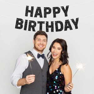 New Style Black Happy Birthday Flat Banners for Birthday Banner Party Decorations Supplies