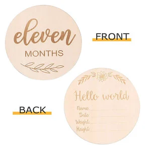12pcs Newborn Baby Photography Art Set Double Sided Monthly Milestone Cards and Wooden Discs Newborn Photography Props