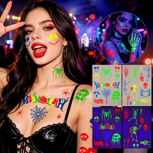 Halloween Indian Skull Spider Glow Dark Neon Fluorescent Non-toxic Eco-Friendly Kid Adult Music Festival Party Face Temporary