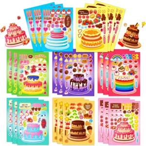 24 Sheets 8.3''x5.9'' DIY Cake & Face Stickers for Toddlers & Kids Party Favors Crafts & Activities Supplies