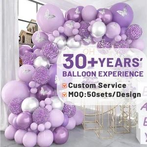 Bridal Sequin Baby Shower Princess Butterfly Purple Gender Wedding Pastel Party 18th Birthday Theme Kit Set Balloon Arch Garland
