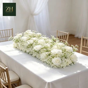 Wholesale Handmade White Rose and Baby Breath Flower Runner For Wedding Graduation Arrangement