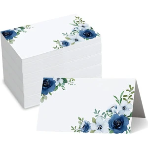 50PCS Blue and White Rose Watercolor Blank Seat Card Wedding Banquet Party Table Seating Identification Handwritten Name Placard