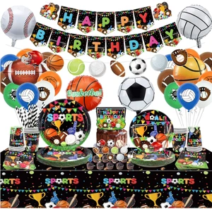 Sports Ball Birthday Party Disposable Tableware Set Plates Cups Napkins Tablecloth Banner Garland Cake Toppers Balloons Supplies