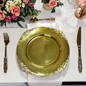 Gold Embossed Luxury Charger Plates Wedding Hotel Banquet Party Decorative Dinner Plates