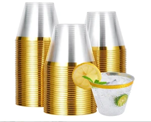 Supermarket Hot Sale Hard Wholesale Disposable 9oz Plastic Cup Party&Wedding Tumbler With Gold/Silver/Rose Rim