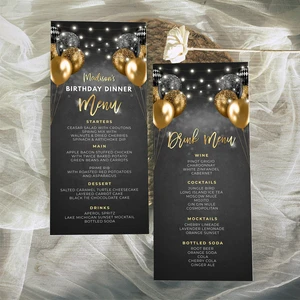 Custom Printing Black Menu Cards and Table Number Printing for Wedding