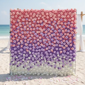 Custom High Quality Artificial Silk Flowers Wall Purple White and pink Flower Wall Backdrop 8ft X 8ft Wedding Decoration