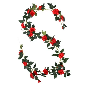 Artificial Plastic Rose Vine Green Plant Faux Flower Garlands with Eucalyptus Leaves Wall Decor for Wedding Celebration
