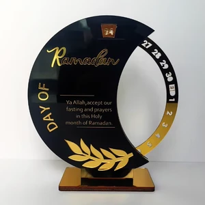 Ramadan Moon Shape Acrylic Decoration With Gold Calligraphy And Date Tracker Indoor Ornament Large Size Personalized
