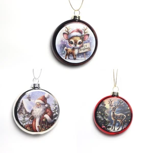 2026 New Design High Quality Decorative Christmas Glass Baubles Painted Flat Christmas Ball