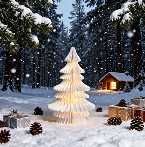 Christmas Tree with Built-in Lights Set of 6 Home Accessories White Paper Christmas Tree Paper LED Battery Operated Tree Decor
