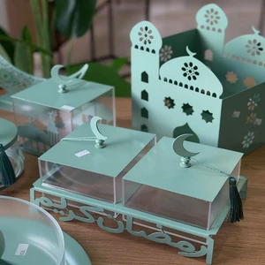 High Quality Ramadan Decorations Moon Design Lid Decorative Canister for Indoor Holiday Sky Blue Color