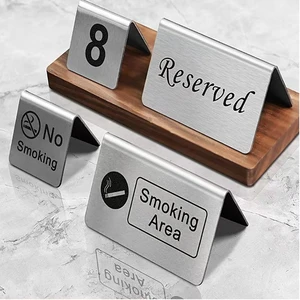 Customized Stainless Steel Restaurant Dining Table Reservation Signs, Table Number Brackets, Seat Signs