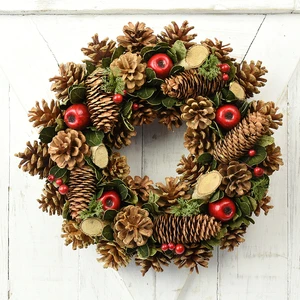 BSCI Christmas Wreath With Pinecones Rustic Door Wreath Decorations Handmade Crafts Natural Xmas Christmas Decorative Wreath