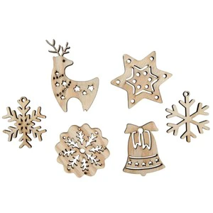 Vintage Wood Christmas Tree Ornaments Laser Cut For Diy Crafts Holiday Party Decor Snowflake Reindeer Bell Star Shapes