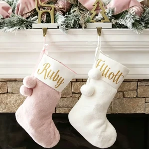 Wholesale Cute Embroidered Fur Custom Christmas Socks Sublimation Christmas Gift Stockings Soft Eco-Friendly Decor