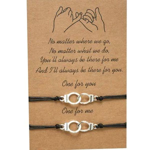 Grace JUN 2pcs Pinky Promise Distance Matching Handcuff Bracelets Best Friends/Couple Family Women/Men's Fashion Charm Bracelets