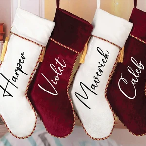 Wholesale Custom High Quality Christmas Socks Embroidered Luxury Velvet Christmas Stockings