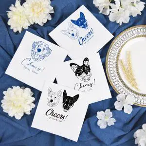 Custom Printed Dog Pet Square Party Disposable Decorative 3Ply Paper Beverage Napkins for Wedding