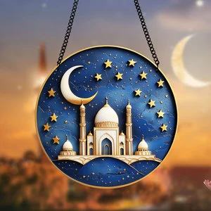 Ramadan Decoration Taj Mahal Crescent Moon Star Hanging Ornament Blue Gold Islamic Festival Home Decor Ramadan Decorations