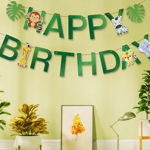 1pc Animal Forest Happy Birthday Party Banner Pull Flag Decor Wholesale