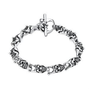 S925 Sterling Silver Bracelet for Men Retro Creative Clown-Skull Bamboo-chain Bangle Punk Fashion Jewelry Wholesale