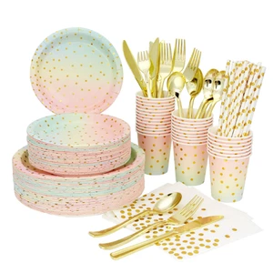Cartoon Gold Wedding & Party Tableware Set Festive Kids Holiday Decorations for Special Occasions