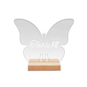 Transparent Butterfly Place Cards Acrylic Wedding Table Number Sign Seat Cards with Wood Stand DIY Table Sign Number Holder