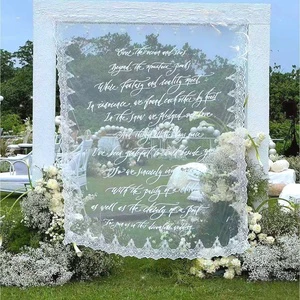 S549 Luxurious Lace Backdrop Banner with Letters Lace Tulle Backdrop Curtain Welcome Sign for Wedding Engagement Party