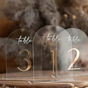 Clear Arch Acrylic Wedding Table Numbers Stand with Blank Arched Top Plexiglass Place Card & Table Number Holders