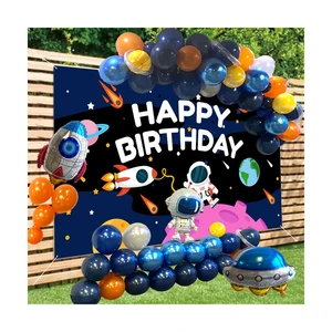 Outer Space Theme Multi-color Birthday Party Decoration Set Backdrop Rocket Astronaut UFO Foil Balloons Bulk Garland Kit Fast