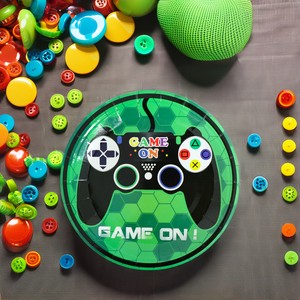 Video Game Party Supplies Boys Blue Black Line Paper Tablecloth Napkin Fork Plate Set Halloween Valentine's Day Christmas Easter