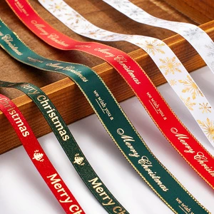 Wholesale High Tenacity Luxury Merry Christmas Grosgrain Ribbons 4cm 1.5 Inch Satin Gold Silver Foil Stamping Gross Grain Ribbon