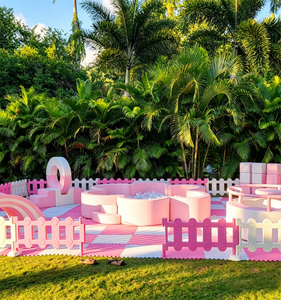 White Pink Daisy Soft Play Set, Climber Ball Pit Merry Go Round Kids Play Equipment For Birthday Party Event Rental