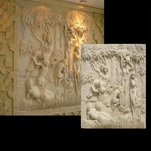 Custom Hand Carved Modern European Design High Polished Natural Marble Relief Sculpture 3D Art Wall Mural Indoor Outdoor