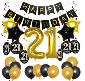 Black and Gold 18th 20th 30th 40th 50th 60th 70th 80th 90th 21st Happy Birthday Decoration Kits 21st Party Supplies