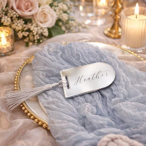 Wedding Mirror Acrylic Simplicity Style Rectangular Double Hole Seat Card Custom Name Tassel Tag Printing None Banquet Table