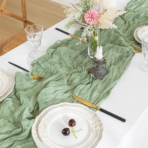 Boho Wedding Sheer Wrinkled Cheesecloth Table Runner Rustic Farmhouse Reception Dinner Table Decoration Washable Custom Size